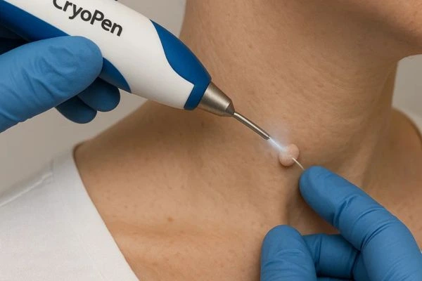 Person receiving cryotherapy Swadlincote for skin tag removal