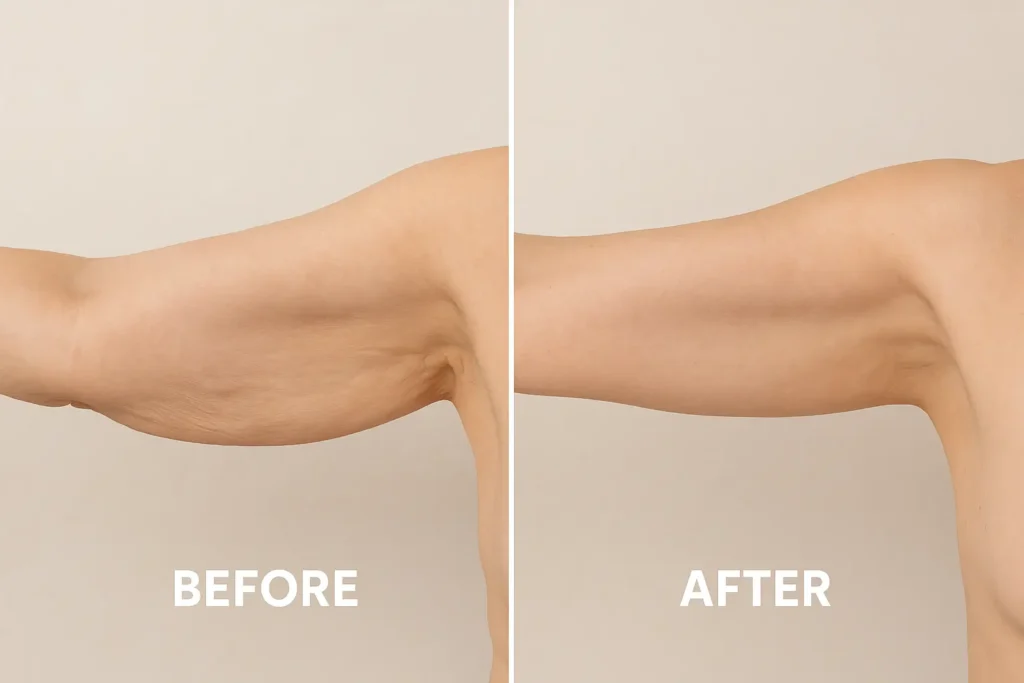 Picture of LA LIPO Swadlincote before and after results of skin tightening treatment on the upper arms.